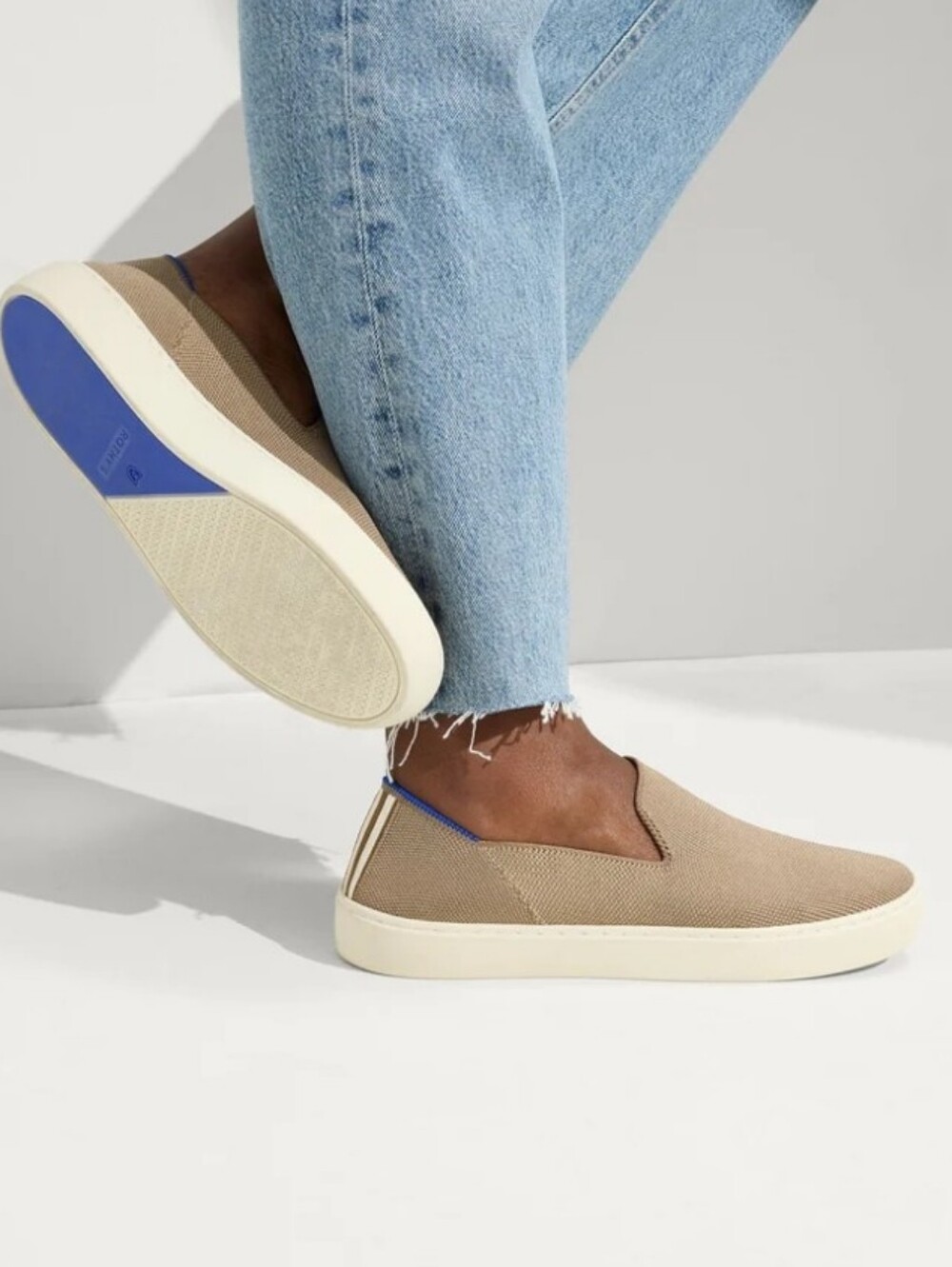 Rothy's Beige Slip-On Sneakers with Blue Accents